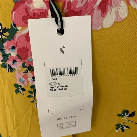 Joules Girls Yellow and Pink Floral Long Sleeve Dress Size 10 - Picture 5 of 6